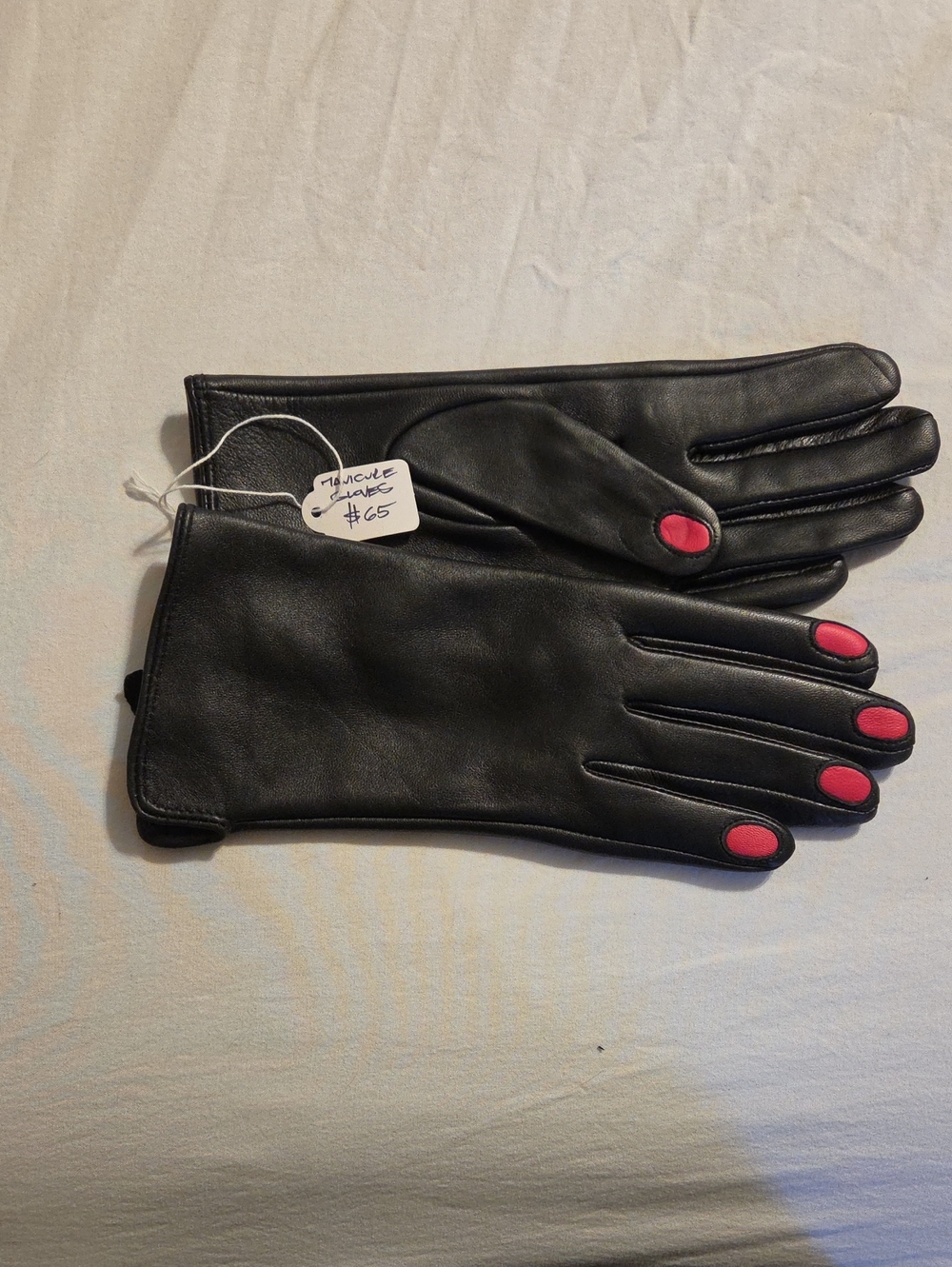 Black Leather Women's Gloves with Pink Accents
